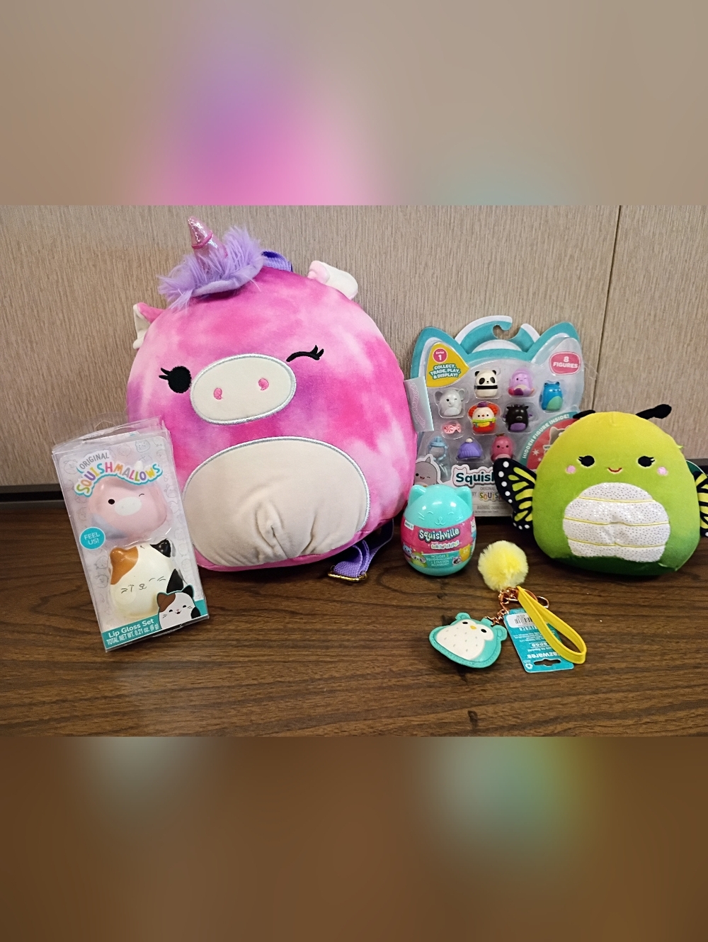 Squishy Lot - Squish A Long Figures, Squishmallow Lip Gloss, Back Pack Etc